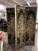 A four-fold room screen with floral tapestry work