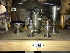 An assortment of silverplate ware including Christian Dior trinket pot, salt cellars, cutlery etc.