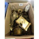 A large quantity of brassware including horse brasses, clock etc.