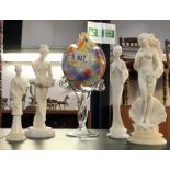 A Murano art glass vase and 4 figures