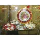 4 assorted Limoges miniature tea sets and a Limoges cabinet plate.