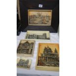 A framed 1920's Ivorex plaque of the Tower of London, 2 other London plaques and 2 others.