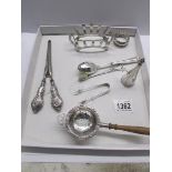 8 items of silver including tea strainer with drip bowl (Charles S Green & Co., Ltd.