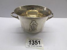 A silver 2 handled sugar bowl with military insignia, London 1900/01, 4.75 ounces.
