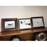 3 small framed & glazed photo's of aircraft, Spitfire, Hurricane & Mustang etc.