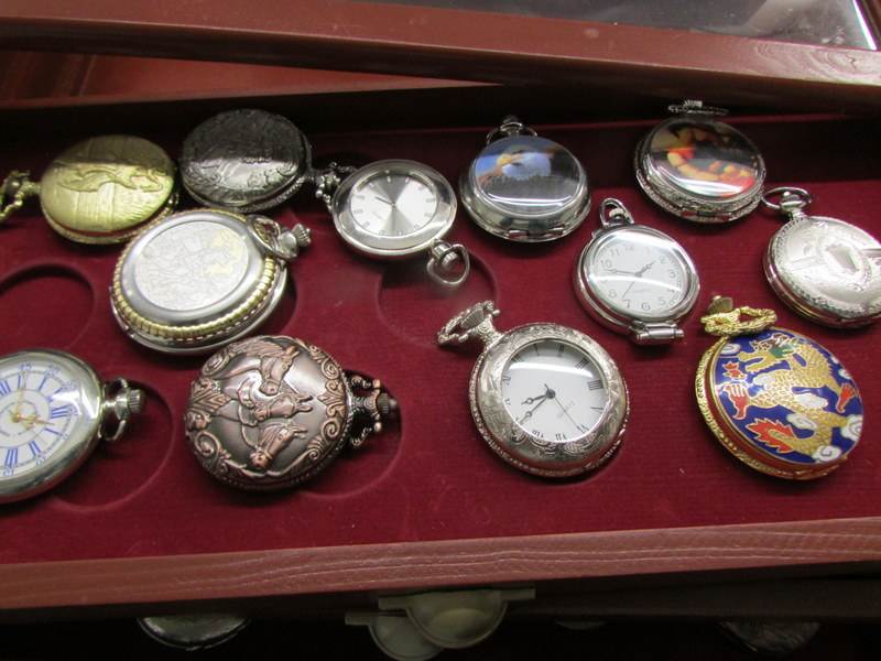 A 3 drawer watch cabinet containing 38 reproduction pocket watches. - Image 4 of 4