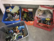 3 boxes of diecast toys & a box of mainly Megablox construction bricks