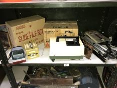 An automatic slide projector & wooden slide file box etc.