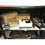 An automatic slide projector & wooden slide file box etc.