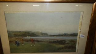 A framed and glazed golfing scene print.
