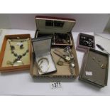 A mixed lot of costume jewellery including silver earrings and 4 wrist watches.
