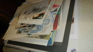 A portfolio of paintings, drawings, artist signed prints etc.