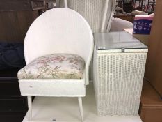 A white painted woven bedroom chair & laundry basket