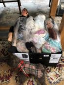 A quantity of baby dolls, pushh/pull-along terrier dog and Dr.