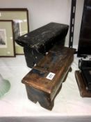 A 19th/20th Century painted stool and a painted lidded box