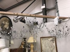 3 chromed branch and leaf effect ceiling lights and a similar lamp stand A/F
