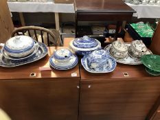 A quantity of blue and white dinnerware