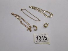 A collection of 9ct gold jewellery being 3 bracelets and a pair of earrings,