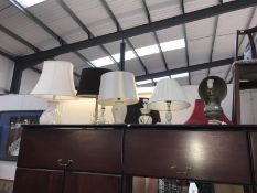 A selection of lamp shades and table lamps (One converted into oil spot lamp)