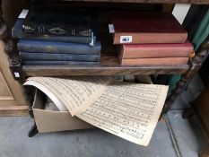 A small collection of old books (children's dictionary, musical educator etc) plus music sheets,