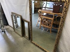 3 gilt framed bevel edged mirrors