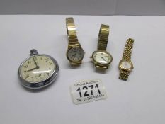 A Lorus wristwatch, a Seiko wristwatch, a Rotary wrist watch and a pocket watch.