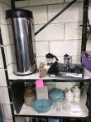 2 shelves of kitchenalia including an electric bin