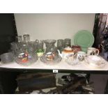 A collection of glass vases and drinking vessels plus some porcelain items