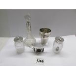 4 silver and glass items - Pair of condiment pots (Mark Wills,