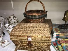 3 wicker picnic baskets,