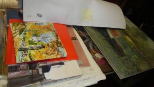 A very large portfolio of unframed oil, watercolours, various artists etc.