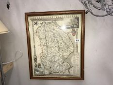 A framed and glazed map of Lincolnshire