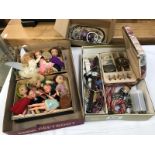 A quantity of 1950's dolls and 3 boxes of jewellery