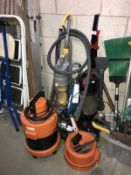 A quantity of vacuum cleaners including Dyson and Vax