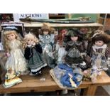 A quantity of collectable dolls