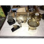A silverplate candle holder centerpiece & other items