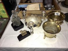 A silverplate candle holder centerpiece & other items