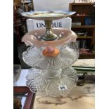 4 cake stands including glass,