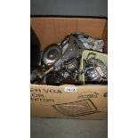 A large box of assorted silver plate.