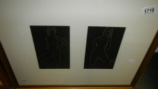 A pair of framed and glazed Eric Gill (1882-1940) nude engravings from 25 nudes publishes by J.M.