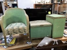 A green painted woven bedroom set of an armchair,