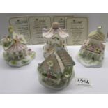 4 Coalport cottage pastille burners with certificates.