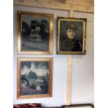 2 oil paintings of Lincoln Arboretum (1 of the lion statue a/f,