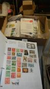 A quantity of stamp albums with stamps and a box of first day covers and other stamps.