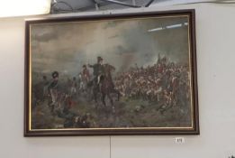 A framed & glazed Napoleonic battle scene Wellington Rallying British Infantry