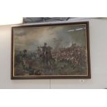 A framed & glazed Napoleonic battle scene Wellington Rallying British Infantry