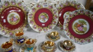 6 Harlequin cabinet cups & saucers by JWK Alt Wien and DW Porzellan together with 4 JWK Alt Wein