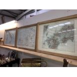 3 framed & glazed maps, Italy,