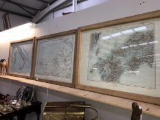 3 framed & glazed maps, Italy,