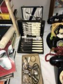 A collection of silver plate cutlery sets & silver plate items including condiment set